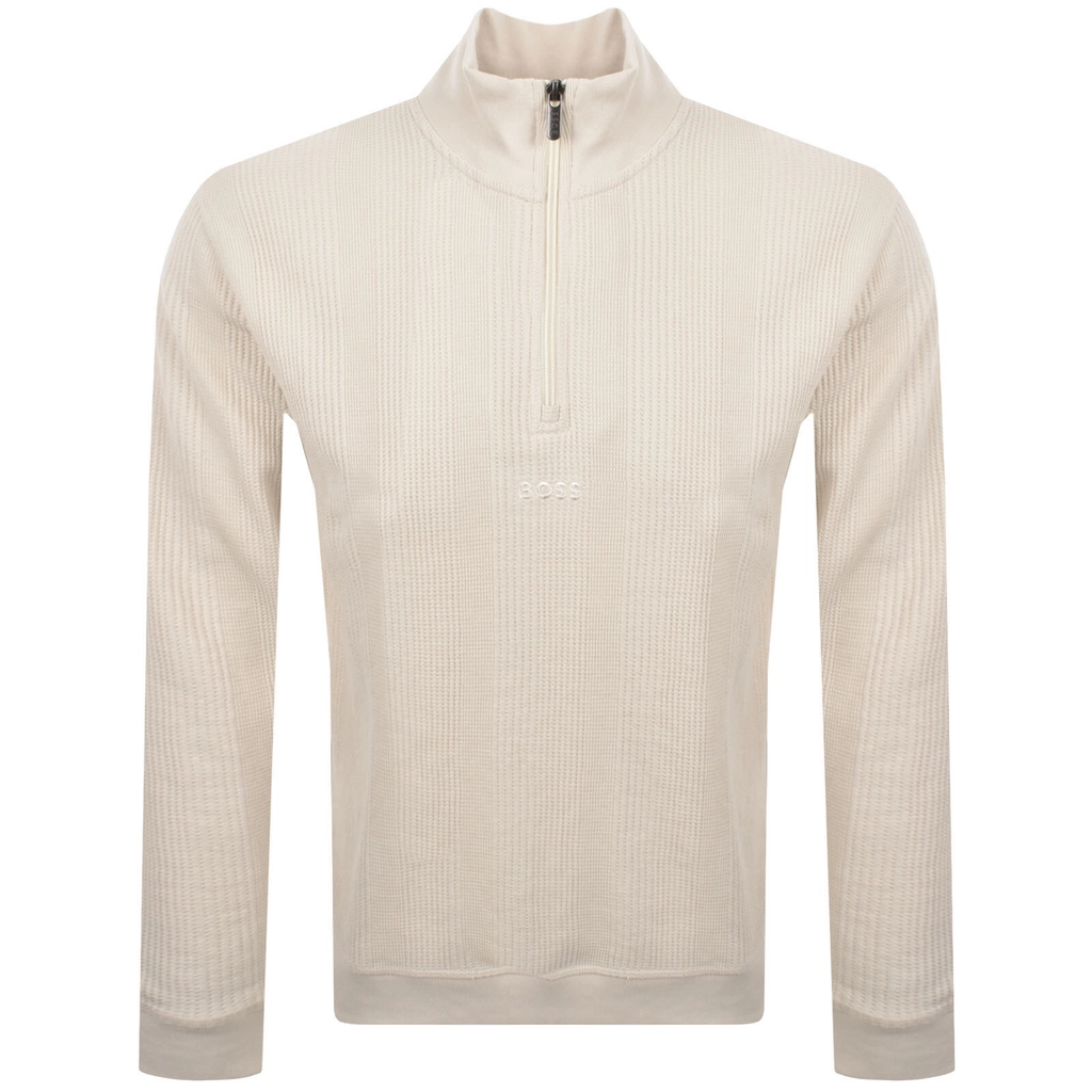 Hugo Boss BOSS Waffle Structure Quarter Zip Sweatshirt Cream